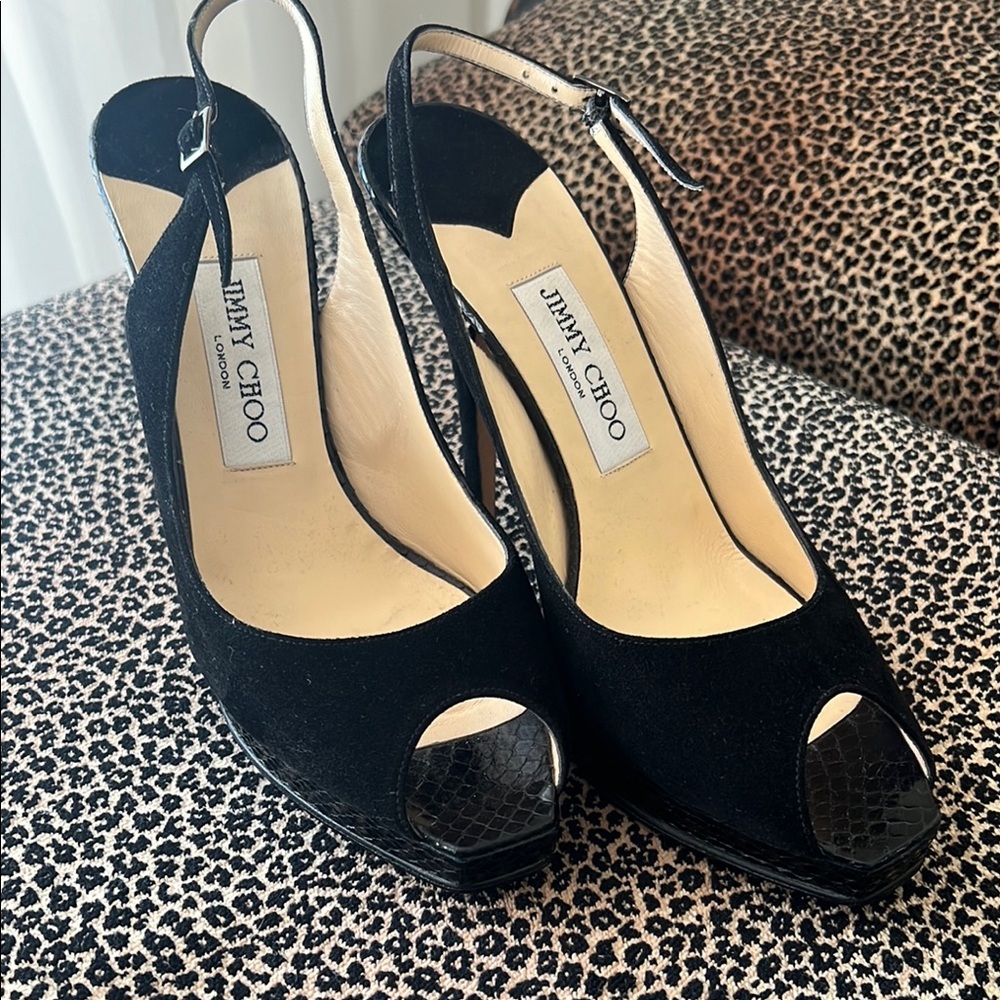 Jimmy Choo Black Peep Toe Slingback Heels